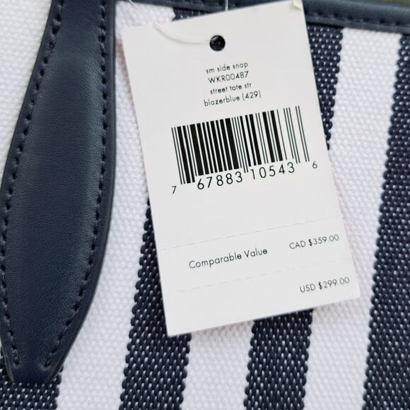 NEW KATE SPADE Street Tote Bag Blazer Blue White Stripe Small Side Snap $299 - Picture 6 of 11